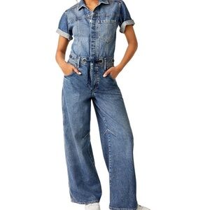 Free People Denim Short Sleeve Dress